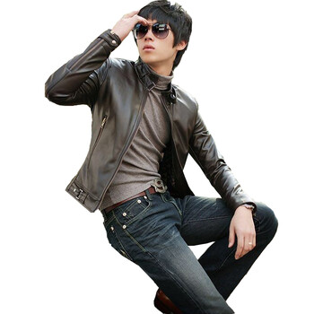 幸福时光 2012新款 潮流皮衣男士长袖拉链设计 JABF-GAG 咖啡加棉 XXL