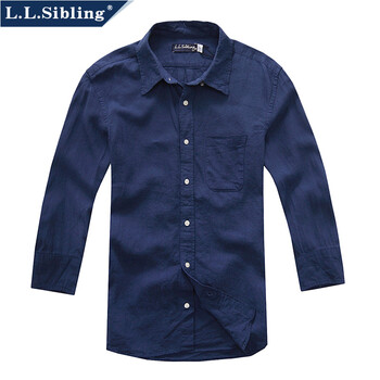 LLSibling 新款男短袖衬衫纯棉 七分袖休闲衫衬衫男 衬衣/126016 宝蓝 L