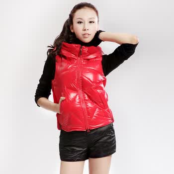 Cilaya/熙兰雅 背部毛线拼接斜格纹轻薄短款羽绒服背心女 11105 红色 XL