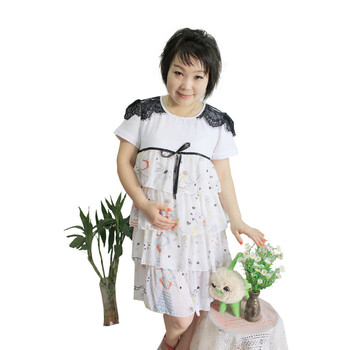 怀泰 孕妇装 夏装 孕妇裙 连衣裙 韩版草帽长裙 假两件蛋糕裙 12003 米白色 XL