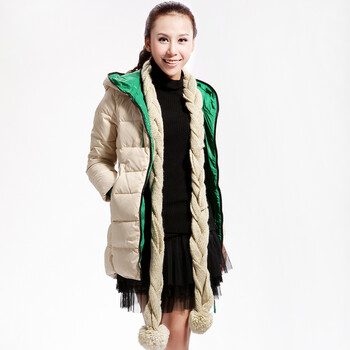 Cilaya/熙兰雅 撞色内衬简约轻薄修身长款羽绒服女正品 11713 米色 XL