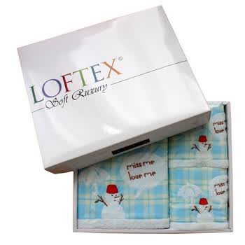 亚光LOFTEX女士抹胸巾儿童洗脸毛巾浴巾三件套无捻提花柔软吸水儿童可啃咬礼品装 雪人 蓝色 1浴2面