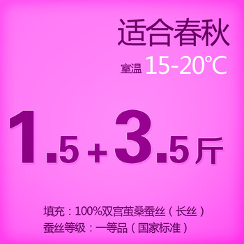 钱皇正品 100%桑蚕丝被桐乡手工被芯/子春/冬被 单/双人子母被 爱尚 斜纹 蚕丝净重1.5+3.5斤 220x240cm