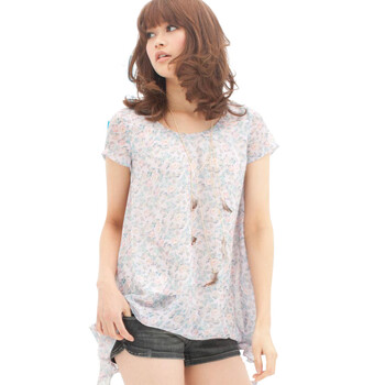 麦考林Jeans 女装 ROSE雪纺印花长衬衫 SF125419 粉紫44 L