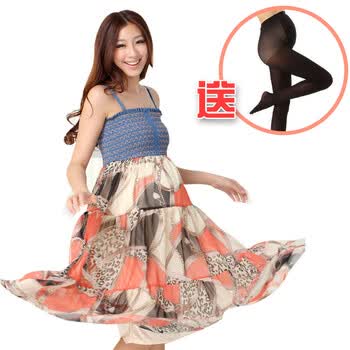 喜孕娇孕妇裙韩版大码孕妇装夏装孕妇雪纺裙连衣裙夏波西米亚风情 Q09 波西米亚摆裙+送黑丝袜 均码