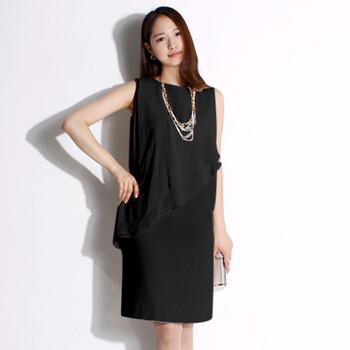 吉思美JSM 2012女夏装新款韩版无袖淑女气质OL修身连衣短裙JK206D039 黑色 L