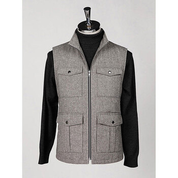 YOUSOKU 灰色人字纹拉链<em>款</em> <em>男士</em> 棉<em>马甲</em> 四个