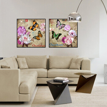 
                                        格丽油画 现代有框画客厅挂画沙发背景墙装饰画玄关装饰画 蝶舞双飞 蝶舞牡丹系列双联画 60*60cm                