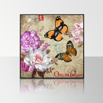 
                                        格丽油画 现代有框画客厅挂画沙发背景墙装饰画玄关装饰画 蝶舞双飞 蝶舞牡丹系列双联画 60*60cm                