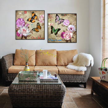 
                                        格丽油画 现代有框画客厅挂画沙发背景墙装饰画玄关装饰画 蝶舞双飞 蝶舞牡丹系列双联画 60*60cm                