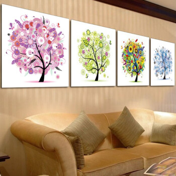 
                                        百易尚品装饰画壁画墙画客厅卧室挂画无框画四副组合幸福树 60x60                