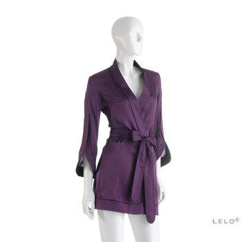 瑞典LELO丝绸<em>女士和服睡袍</em> 罗兰紫配黑色嵌边
