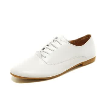 Rosone+真皮复古英伦女鞋平跟时尚女单鞋051+051白