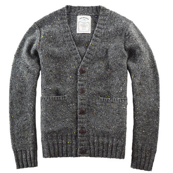 NOP <em>男士</em> 新款 花纱V领<em>开襟毛衣</em> 深<em>灰色</em> XS【