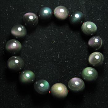 2012运程天然黑曜石彩眼14mm手链辟邪