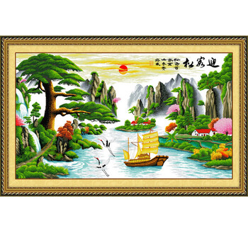 
                                        绣美人精准数码印布十字绣迎客松财运版风景客厅挂画套件                