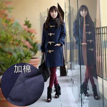 gude冬装新款中长款英伦学院风牛角扣毛呢外套