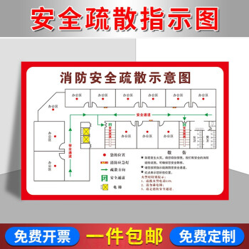 消安全疏散指示图定制经济疏散图示意图贴纸公寓酒店ktv医院公司超市