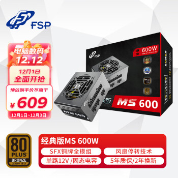 FSP 全汉 经典版MS 600 铜牌（85%）全模组SFX电源 600W