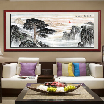 黄山迎客松国画客厅办公室挂画卧室玄关大厅接待室挂画迎客松壁画迎客