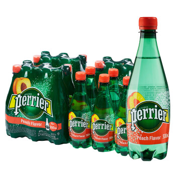 法国原装进口 巴黎水（Perrier）含气天然矿泉水 桃子味气泡水500ml*24瓶 整箱