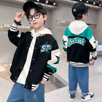 服外套春装2022新款中大童炸街夹克儿童装男孩衣服痞帅潮绿色1薄款150
