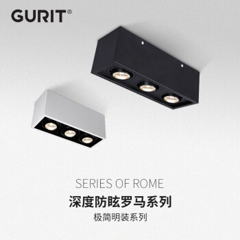 明装射灯可调角度家用客厅斗胆灯吸顶式长方形三头射灯led无主灯 白色