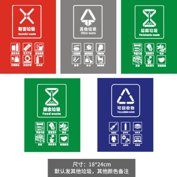 abepc贴纸不干胶垃圾分类垃圾桶可回收厨余其它有害四色标识新国标不