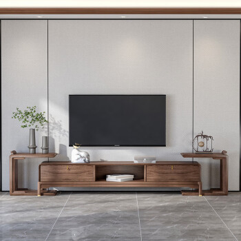 心居名家 新中式实木电视柜可伸缩地柜 实木客厅家具进口北美黑胡桃木柜子 电视柜 整装