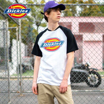 Dickies短袖迪凯斯撞色拼接t恤夏季新品logo印花男短T DK007438 黑色 L