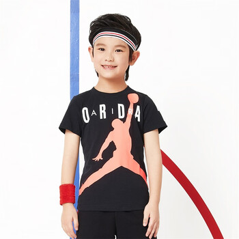 耐克童装男童短袖t恤nikeairjordan夏季儿童短t上衣2202正黑色射线红