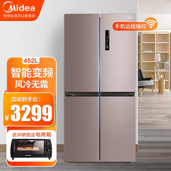 美的冰箱 十字四门冰箱 智能风冷家用电冰箱 四门分储 大容量 风冷无霜 铂金净味 纤薄机身 超薄冰箱 【变频风冷】BCD-452WSPZM 爵士棕