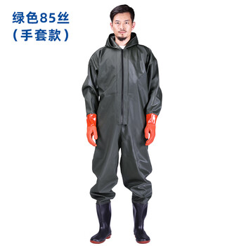 裤挖藕服摸捕鱼抓鱼雨裤带雨鞋男防水衣水鞋雨衣绿色全身85丝手套款41