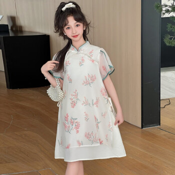 迪士尼（Disney）新中式女童旗袍2024新款夏季薄款儿童改良旗袍裙小女孩印花连衣裙 图片色 160cm