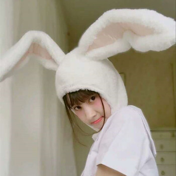 萌可爱软妹毛绒学生兔耳朵兔子头套帽子少女心拍照道具 兔子拍照头套