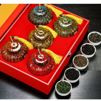 茶叶礼盒装铁观音金骏眉正山小种特级新茶小罐装过年春节礼五福临门