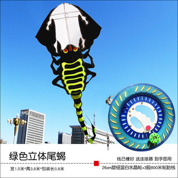 安格里2021潍坊风筝立体尾蝎子大型微风易飞 绿 500米线轮 绿 800米线