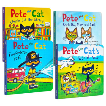 《英文原版 pete the cat 皮特猫绘本故事纸板书1-4册 儿童英语启蒙
