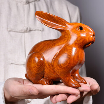 甄萌黑檀木雕兔实木雕刻兔子摆件手把件木头十二生肖木兔家居装饰红木
