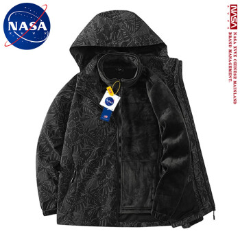 三合一冲锋衣冬季男加绒加厚户外连帽情侣夹克男外套黑色男款l nasa