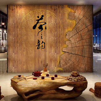 自粘壁纸茶叶店 复古茶道茶艺馆自粘墙纸茶楼茶叶店墙贴壁画客厅书房