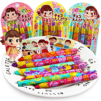 明治日本进口 牛奶妹铅笔造型牛奶巧克力 儿童趣味零食朱古力小吃 不二家铅笔造型巧克力27g*3排