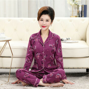 中老年睡衣女夏秋冬季长袖薄款中年妈妈睡衣春秋加大码家居服套装c