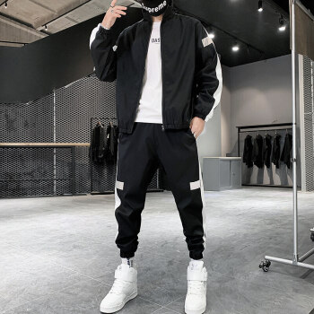 以纯a21反光条春秋冬韩版潮流男装一套搭配衣服帅气夹套装男装nike