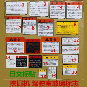 挖掘机贴纸小松日立卡特挖掘机配件住友等驾驶室玻璃贴纸日文标志贴标