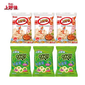 上好佳休闲零食80g6包480g鲜虾片鲜虾条洋葱圈混装礼包整箱便宜鲜虾片