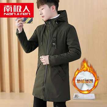 羽绒服夹克男中长款青少年高中生穿的冬季连帽派克服加绒加厚外套韩版