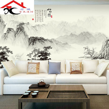 新中式大型山水情水墨壁画定制电视背景墙壁纸简约墙纸无缝3d墙布 9d
