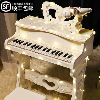 电子琴小女孩三四岁音乐话筒5岁610周岁生日新年礼物白色仿真立式钢琴