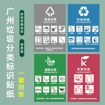 苏州张家港国各地生活垃圾分类标识贴 易腐垃圾 有害垃圾可回收物其他
